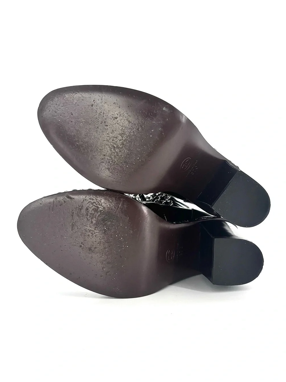 Chanel A/W2013 Karl Lagerfeld Chain Obsession Patent Leather Block Heel Boots 37